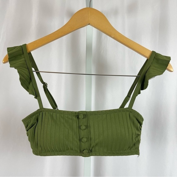 Target Xhilaration Medium Retro Ruffle Ribbed Olive Green Bikini Top Flutter - Picture 1 of 6
